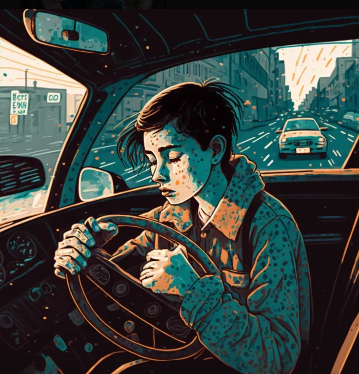 illustration of a sleepy teen driver